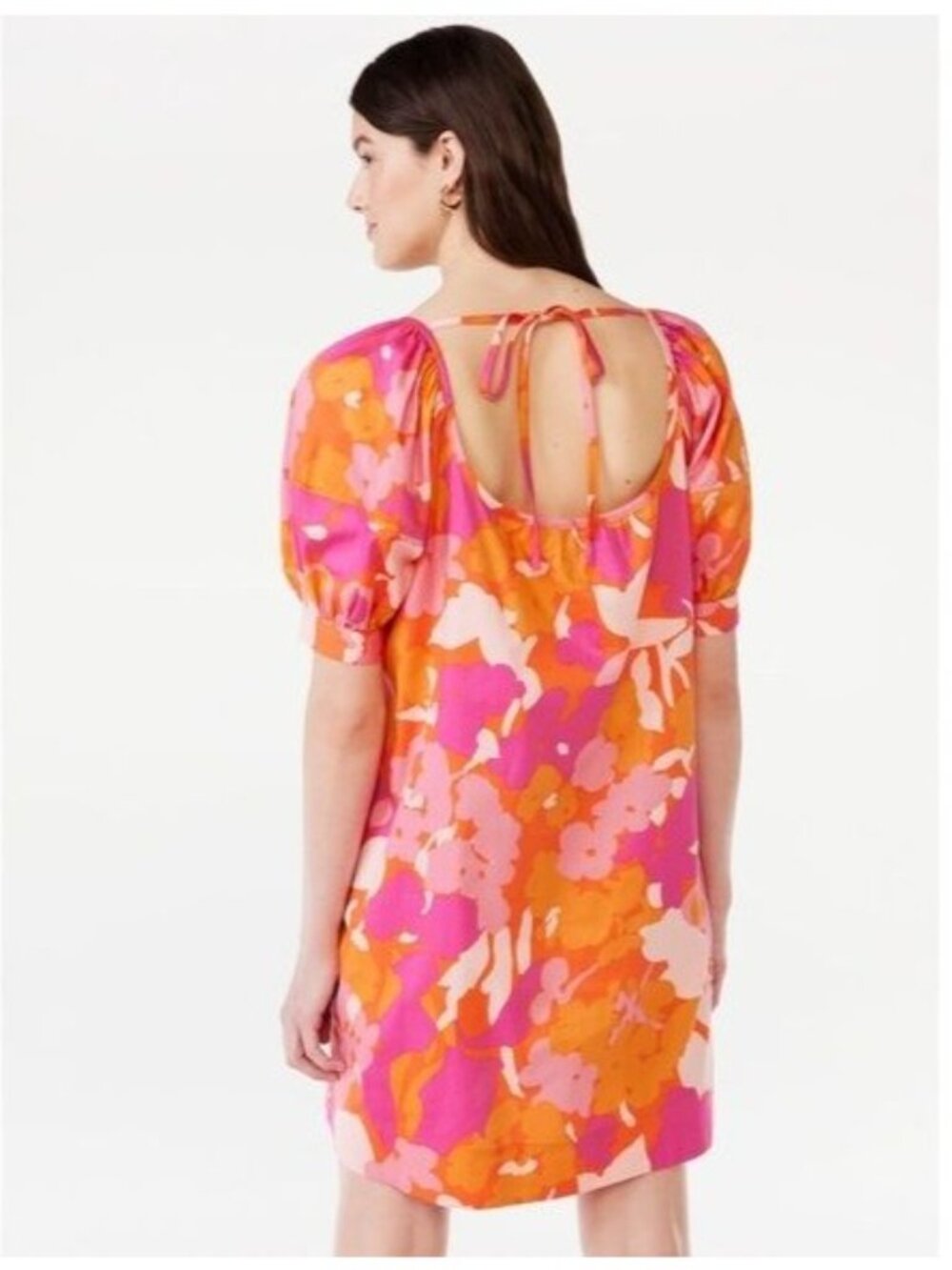 Free Assembly Womens Floral Puff Sleeve Dress XL 100% Cotton - Picture 2 of 8